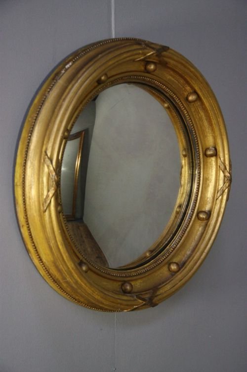 Original Antique Gilt Convex Mirror