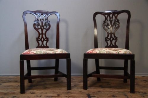 Pair of Georgian Antique Chippendale Period Chairs