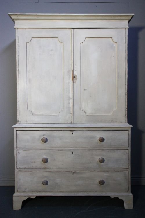 Regency Antique Painted Pine Cupboard/linen Press