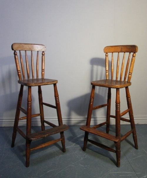 Pair of Tall Antique Elm Clerks Chairs.