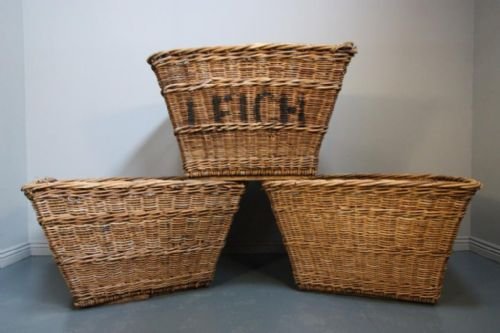 Set of Three Large Antique Wicker Skips/baskets.