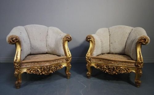 Pair of Italian Antique Gilt Armchairs.