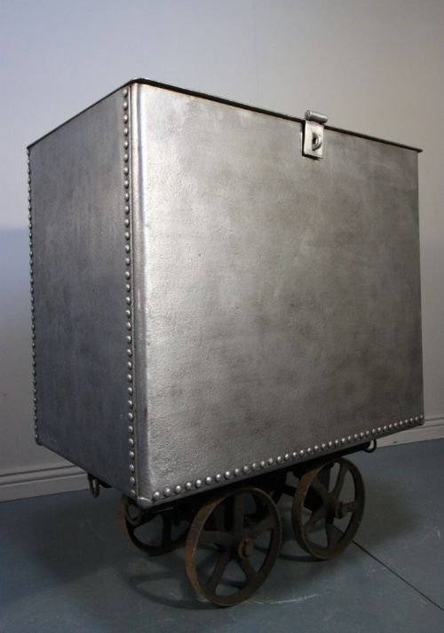 Antique Polished Steel Grain Bin/ Log Bin