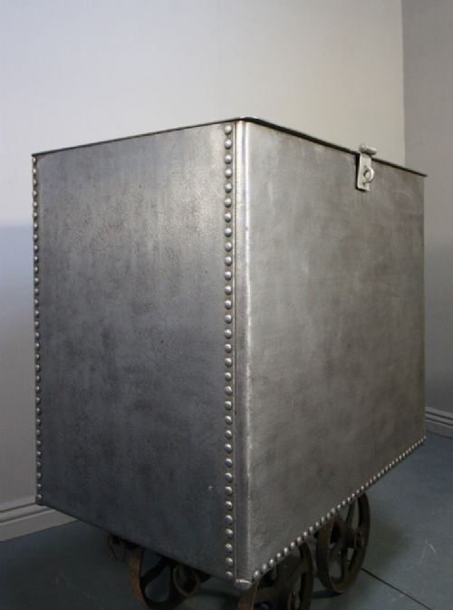 fig 1. Antique Polished Steel Grain Bin/ Log Bin