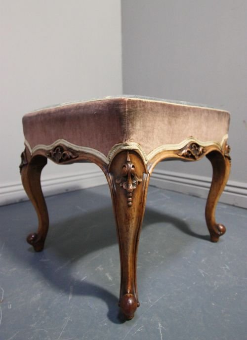 Antique Walnut Stool with Hunting Tapestry Seat.