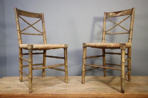 Pair of Regency Antique Painted Pine Side Chairs.