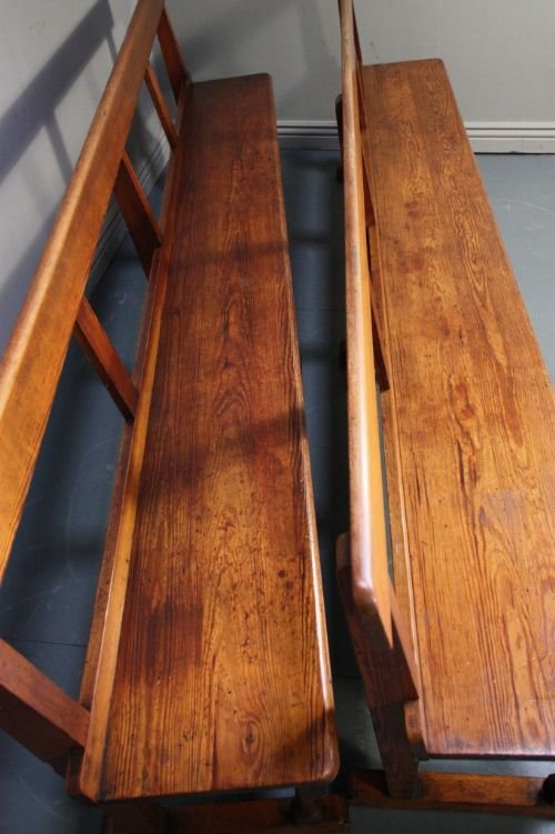 Pair of Long Antique Pine Benches.