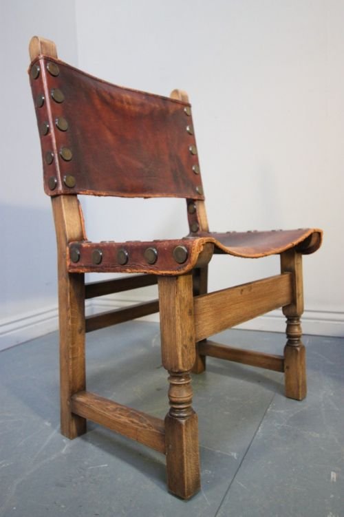 fig 2. Set of Six Antique Oak & Leather Dining Chairs