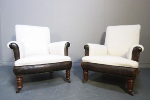 Pair of Ample Gentlemans Antique Armchairs