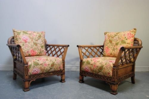 Pair of Edwardian Antique Bergere Armchairs.