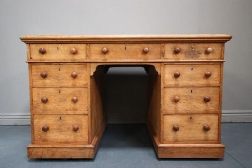 Antique Oak Pedestal Writing Desk.