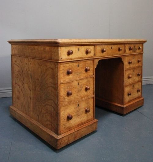 fig 1. Antique Oak Pedestal Writing Desk.
