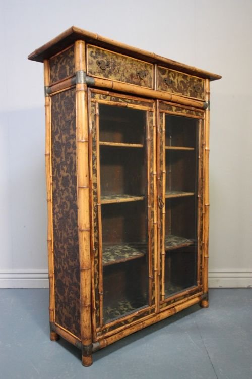 Antique Bamboo Glazed Bookcase.