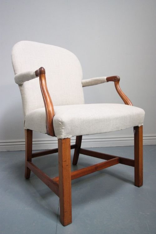 Upholstered Antique Mahogany Open Armchair.