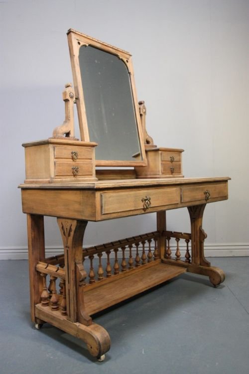 Antique Gothic Ash Dressing Table.