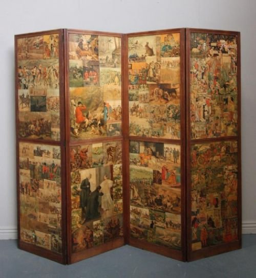 Unique Antique Four Fold Oak Dressing Screen.
