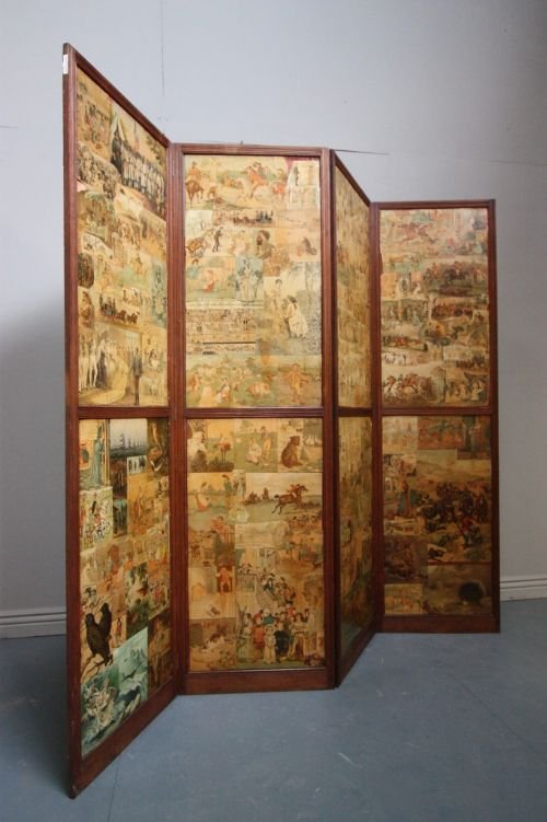 fig 1. Unique Antique Four Fold Oak Dressing Screen.