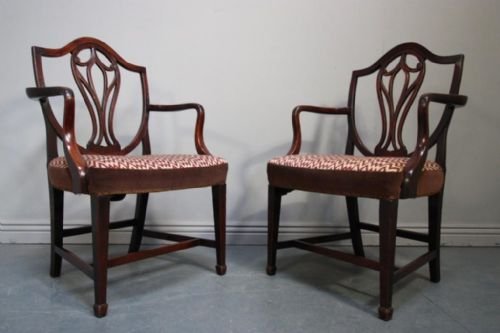 Pair of Georgian Antique Mahogany Elbow Chairs.