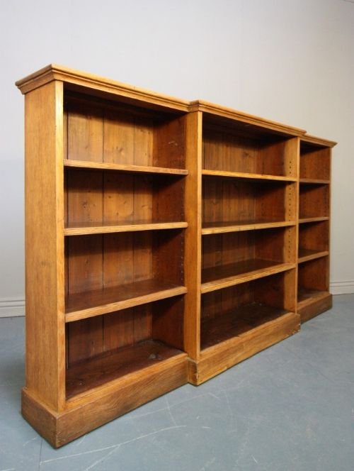 Antique Oak Break Fronted Open Bookcase.