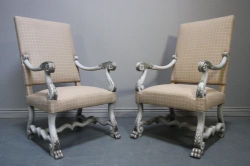 Grand Pair of French Antique Siver Gilt Armchairs.