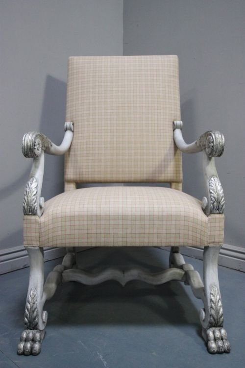 fig 1. Grand Pair of French Antique Siver Gilt Armchairs.