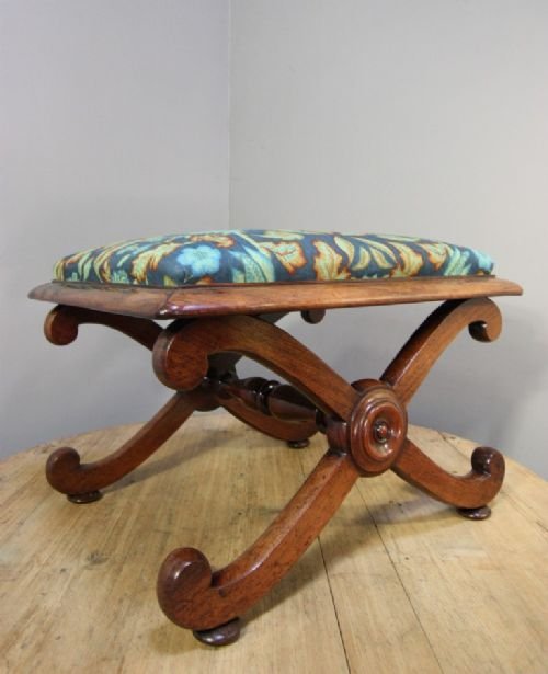 Regency Antique X Frame Rosewood Footstool.