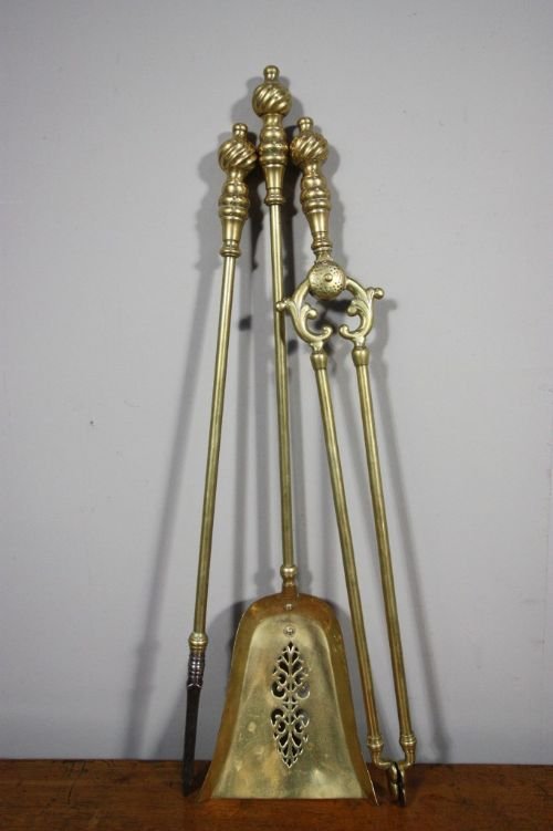 Superb Quality Set of Antique Brass Fire Irons.