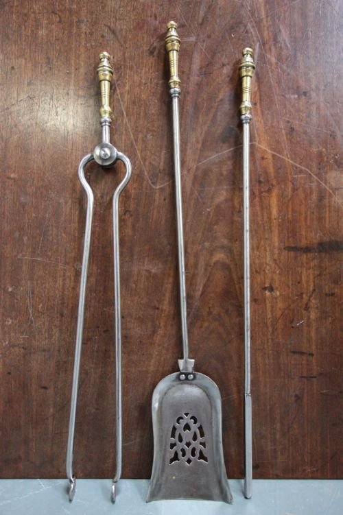 19th Century Antique Steel Fireside Irons.