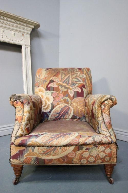fig 1. 19th Century Antique Armchair in Original Fabric.