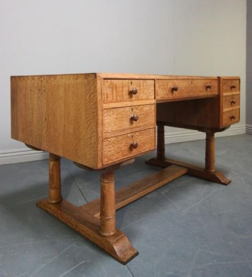 fig 1. Rare 1920's Heals Oak Pedestal Desk.