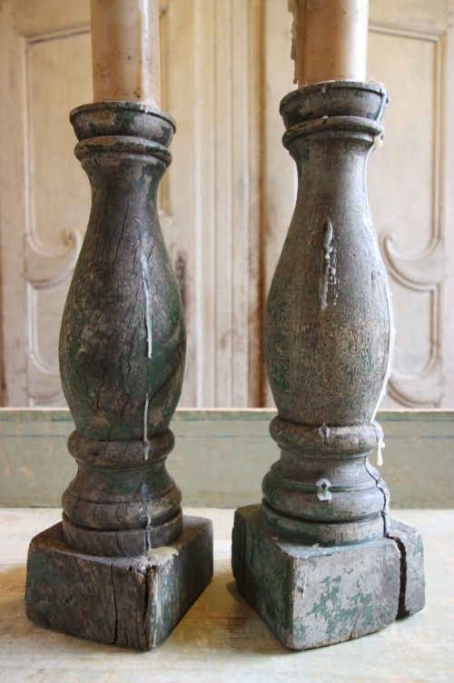fig 1. Pair of Georgian Antique Oak Column Candlesticks.