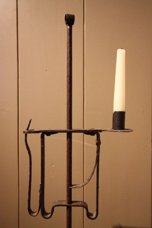 fig 1. 18th Century Antique Iron Rush & Candle Holder.