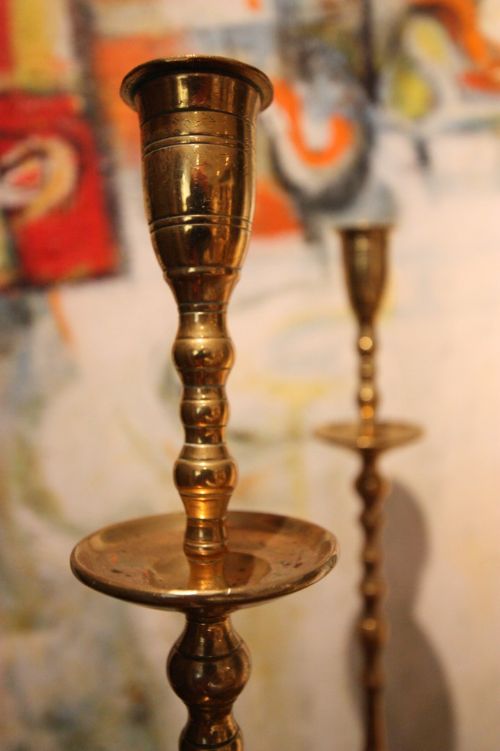 fig 1. Large Pair of Victorian Antique Brass Candlesticks.