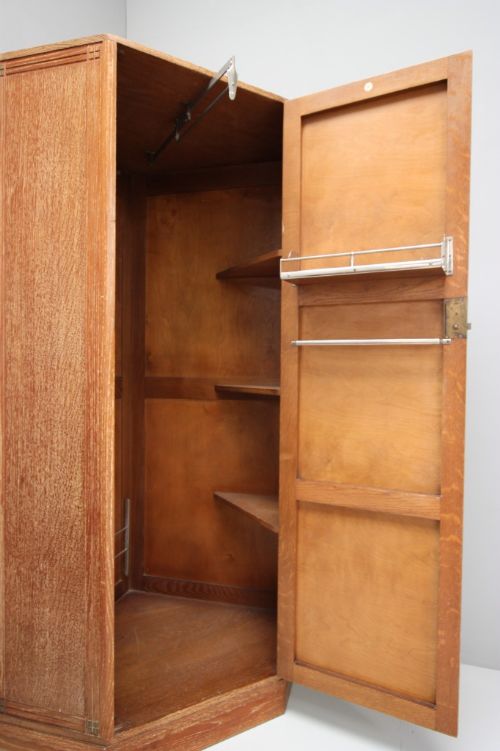 fig 1. Rare 1930's Limed Oak Heals Corner Wardrobe.