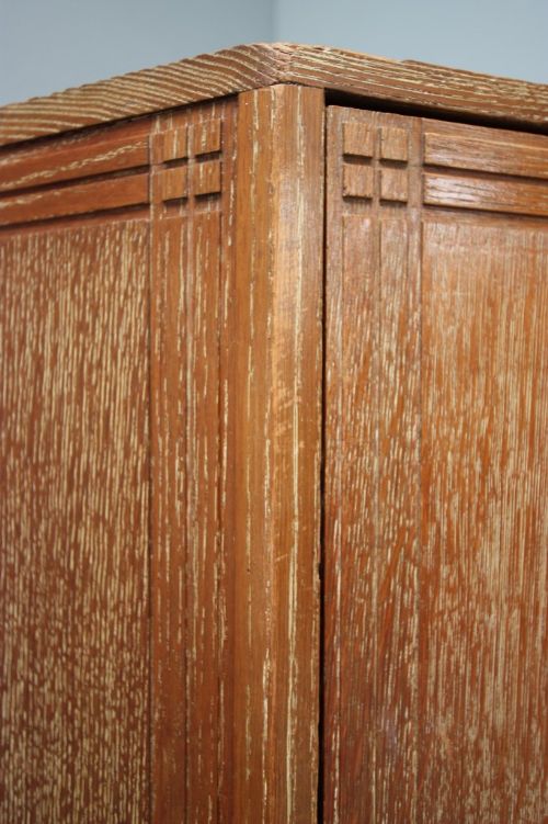 fig 2. Rare 1930's Limed Oak Heals Corner Wardrobe.