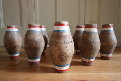 Set of 1920'S Wooden Oak Ten Pin Bowls/skittles.