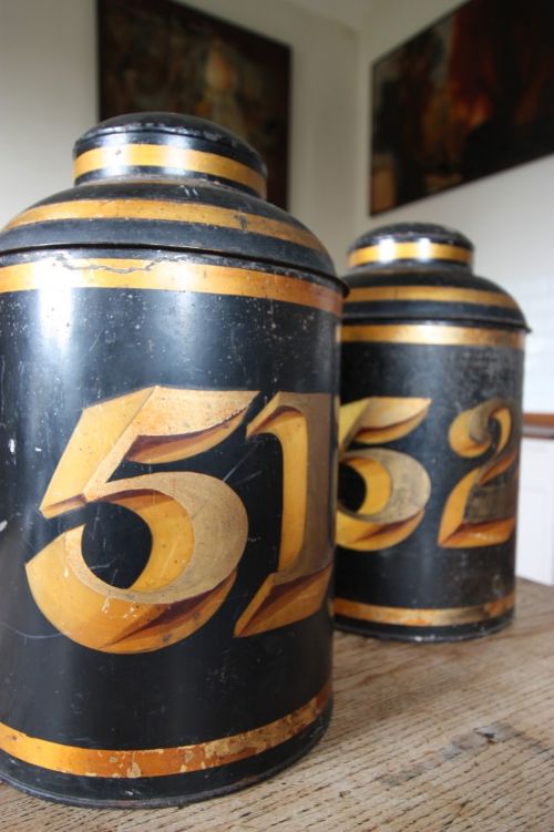 Large Pair of English Antique Toleware Tins.
