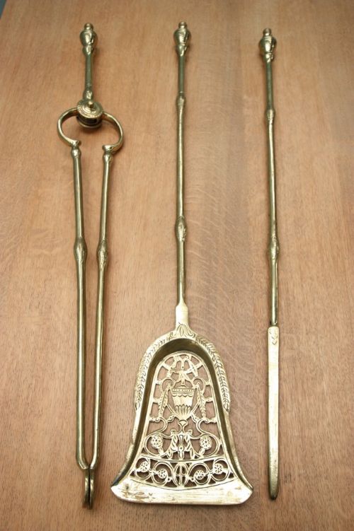 Set of 19th Century Antique Brass Fire Irons.