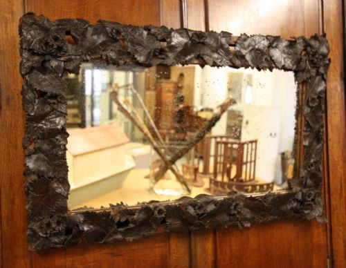 English Antique Leather Foliage Mirror