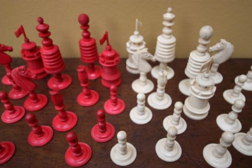 Edwardian Antique Ivory Chess Set.