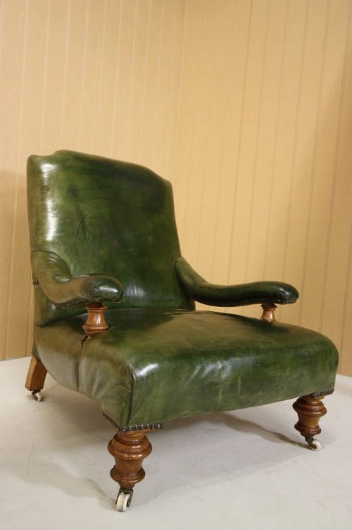 Antique Oak & Leather Open Armchair
