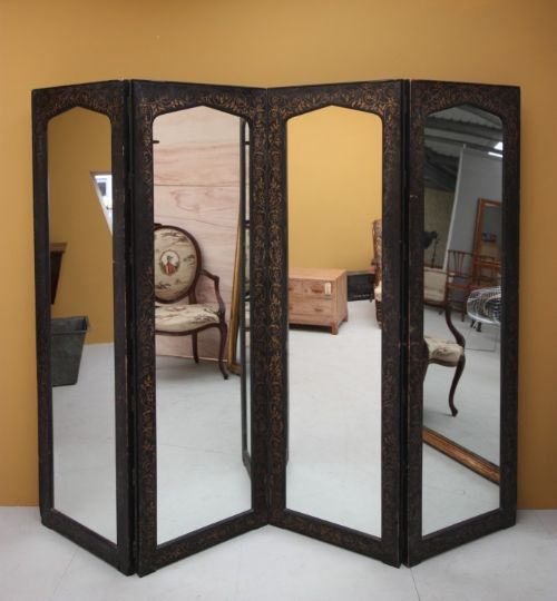 Antique Decorated & Mirrored  Dressing Screen