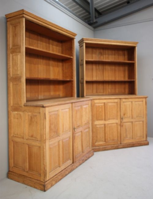 fig 1. English Edwardian Antique Oak Library Bookcase. 2 Available.