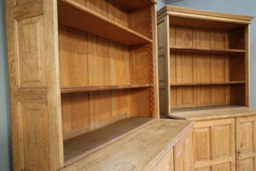 fig 2. English Edwardian Antique Oak Library Bookcase. 2 Available.