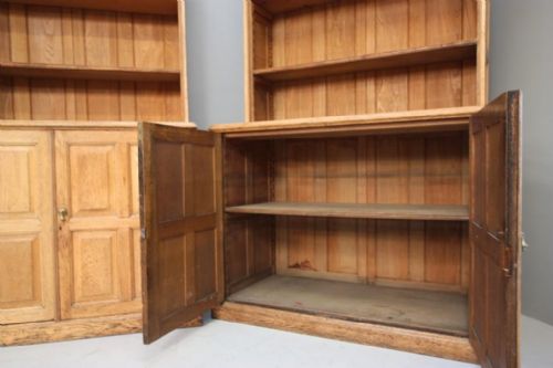 fig 3. English Edwardian Antique Oak Library Bookcase. 2 Available.
