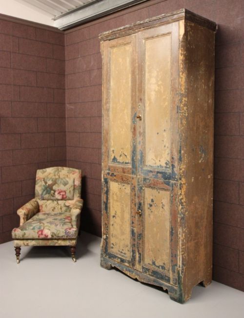 Tall Original Painted Pine Antique Cupboard.