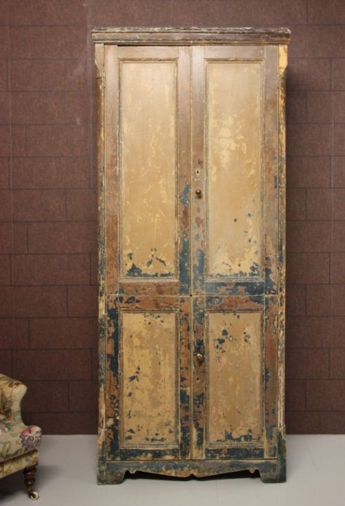 fig 1. Tall Original Painted Pine Antique Cupboard.