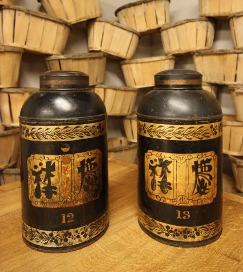 Pair of Large English Antique Tea Canisters