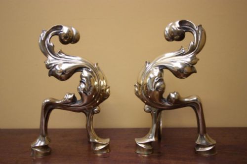 Pair of 19th Century Brass Fire Iron Supports.