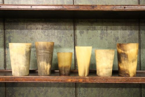 Set of Six 19th Century Antique Horn Beakers.